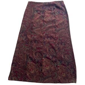 Vintage Fashion Bug Skirt Womens 16 Red Paisley Straight Maxi Long Stretch Boho